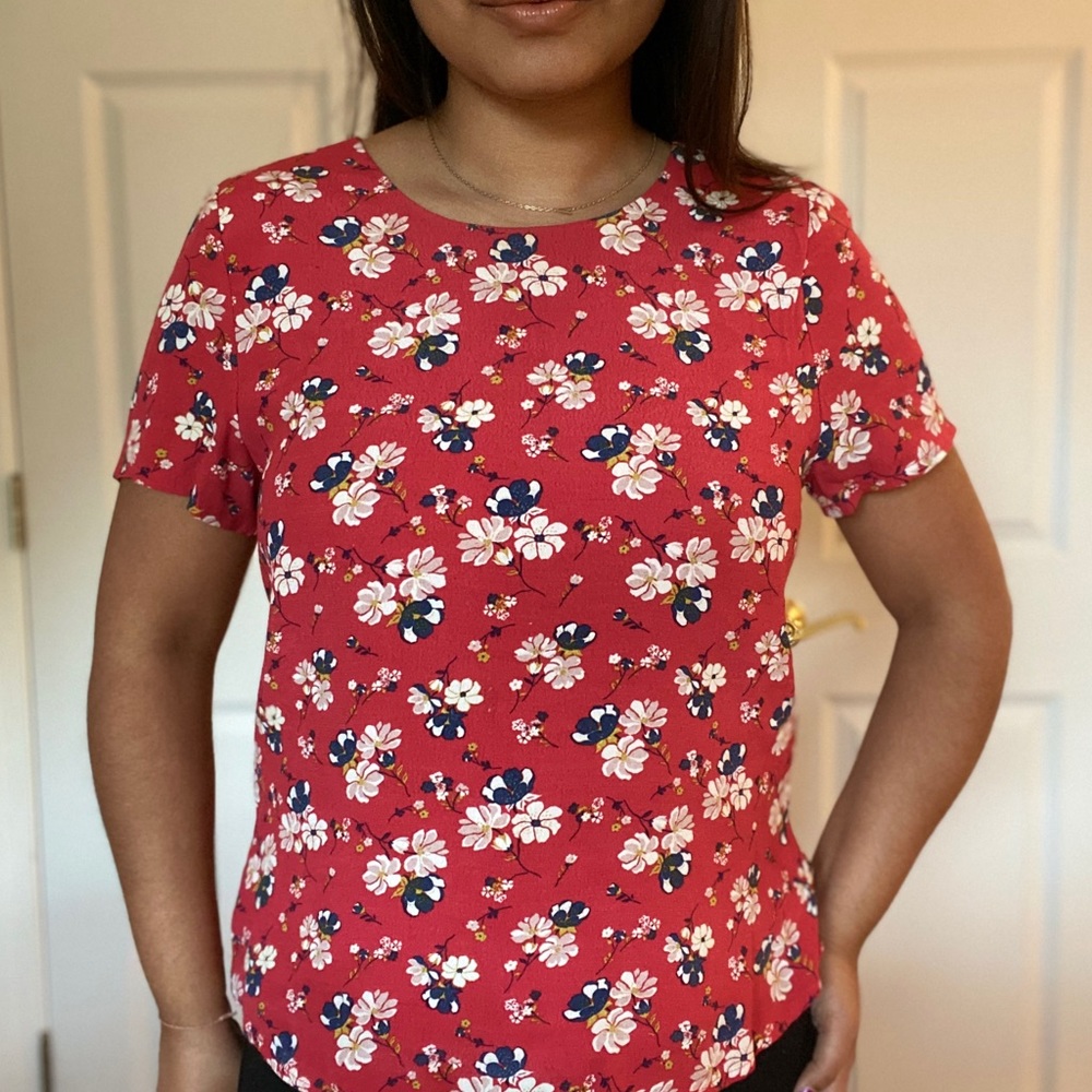 Floral Print Short Sleeve Blouse Tee Professional - Picture 8 of 12